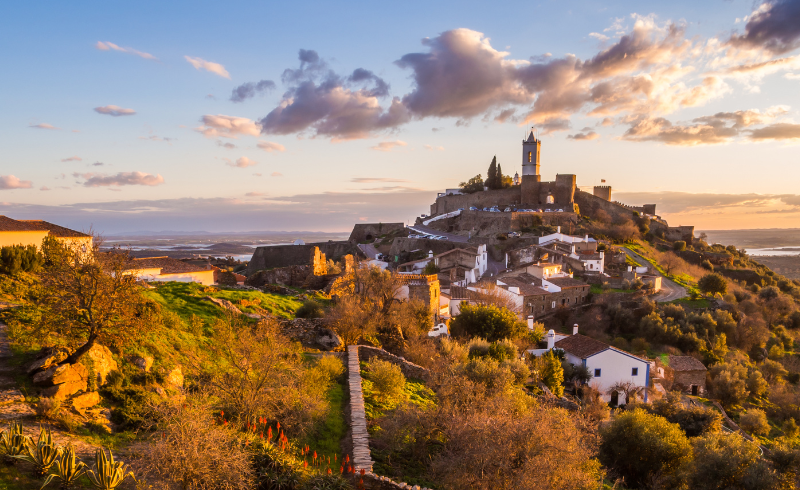 Countryside Landscape — Rolling hills, olive trees, and castles create a serene rural view.