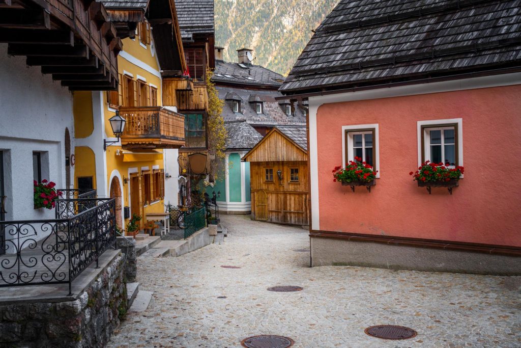Hallstatt village colorful buildings - Hallstatt, Austria