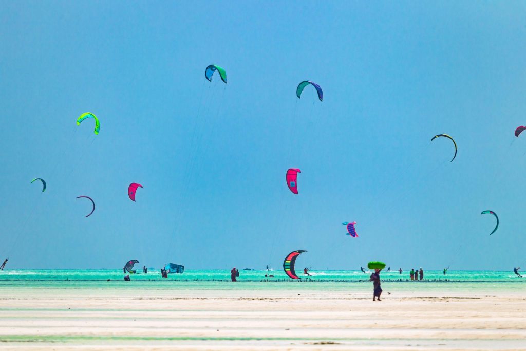 Kiteboarders in Paje. Zanzibar, Tanzania